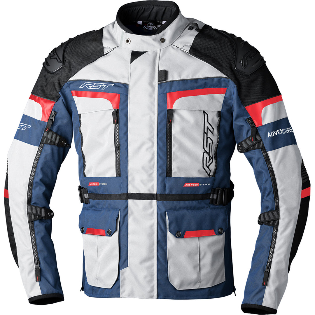 RST Pro Series Adventure-X CE Jacket Silver/Blue/Red - Front View