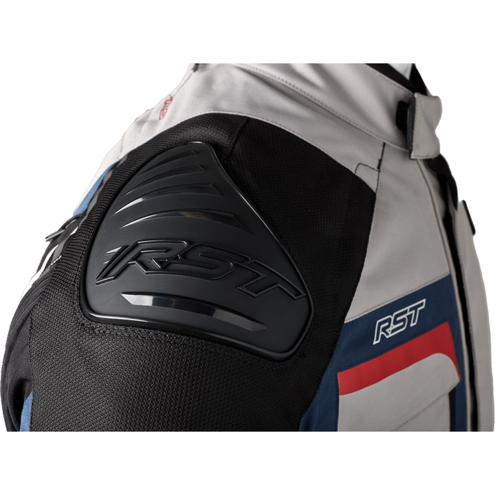 RST Pro Series Adventure-X CE Jacket Silver/Blue/Red - Close-Up of Shoulder Armor and Details