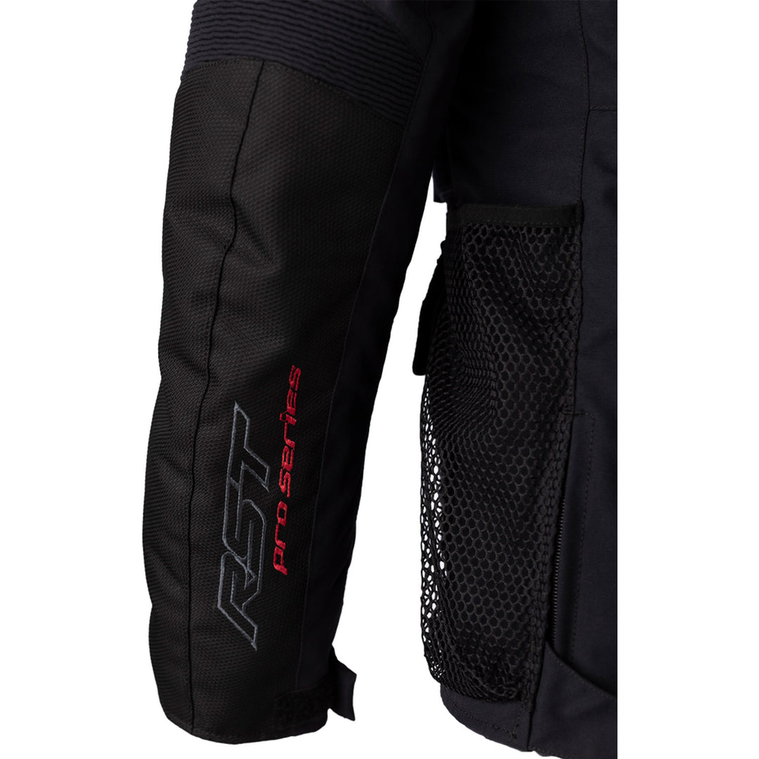 RST Pro Series Ambush CE Jacket Black/Black - Close-Up of Stitched Logo on Forearm