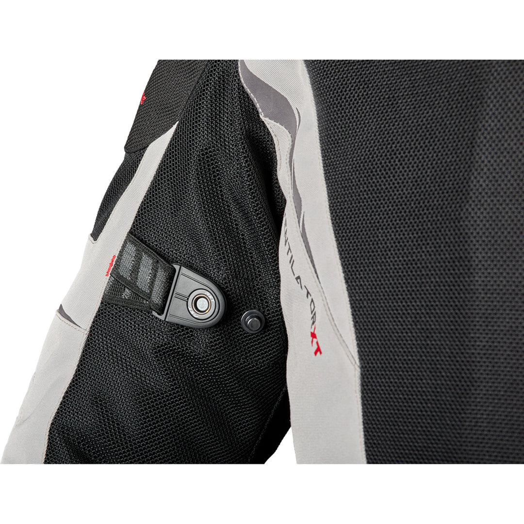 RST Pro Series Ventilator XT CE Jacket Silver/Black - Close-Up of Upper Arm Adjustment Snap Strap