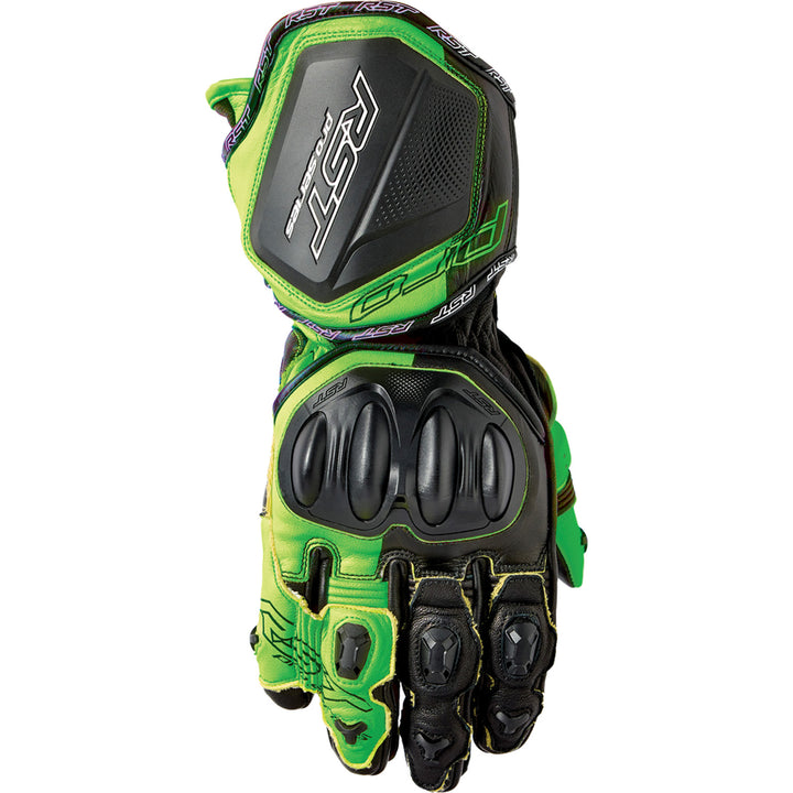 RST Pro Series GP D3O Gloves Black/Flo Green - Back of Hand View