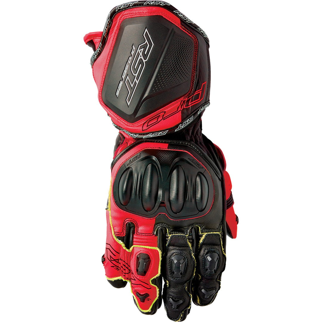 RST Pro Series GP D3O Gloves Black/Flo Red - Back of Hand View