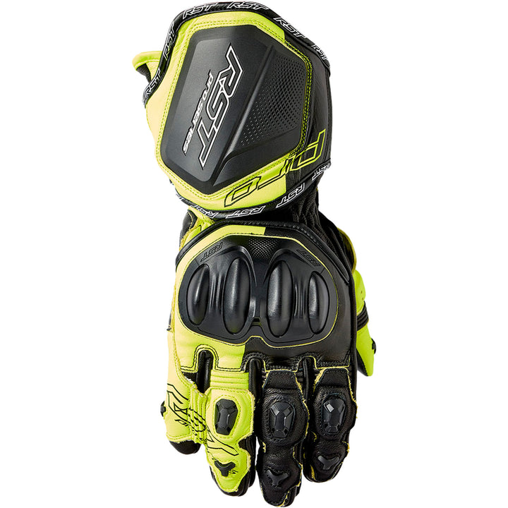 RST Pro Series GP D3O Gloves Black/Flo Yellow - Back of Hand View