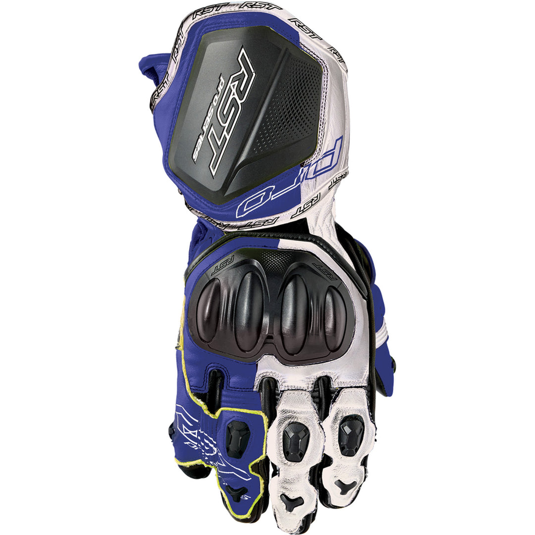 RST Pro Series GP D3O Gloves White/Blue - Back of Hand View
