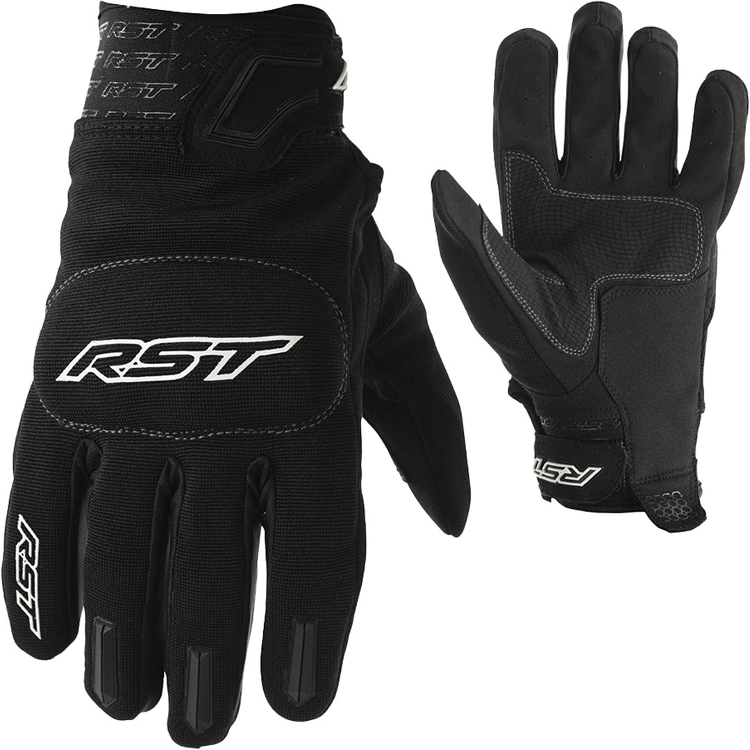 RST Rider CE Gloves Black/Black - Back of Hand and Palm Views of Pair, Side-by-Side