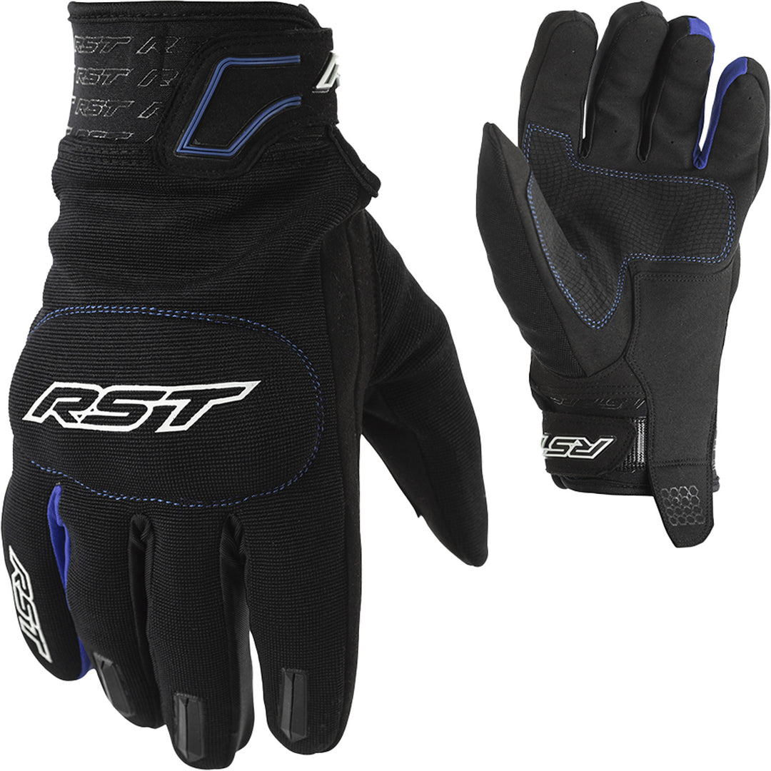 RST Rider CE Gloves Black/Blue - Back of Hand and Palm Views of Pair, Side-by-Side