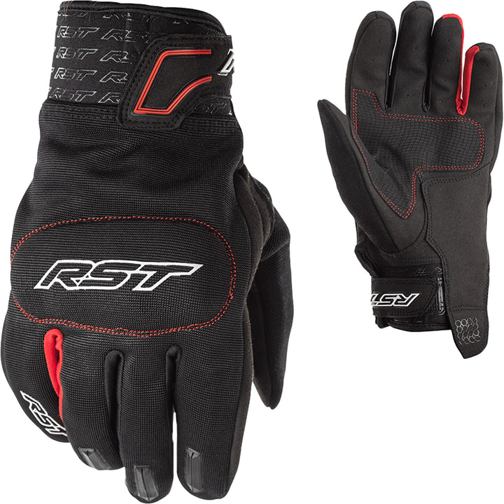 RST Rider CE Gloves Black/Red - Back of Hand and Palm Views of Pair, Side-by-Side
