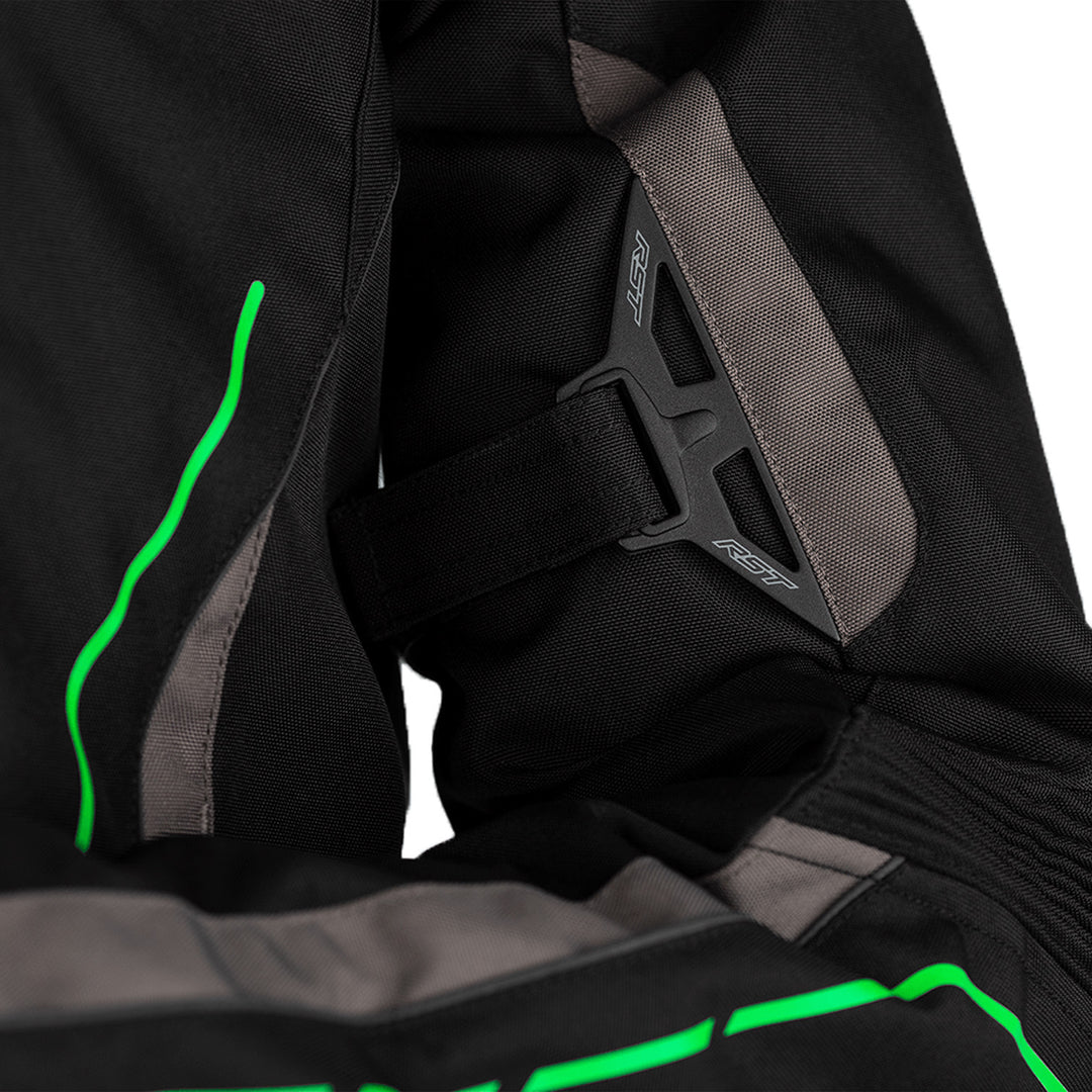 RST S1 CE Jacket Black/Grey/Neon Green - Close-Up of Upper Arm Adjustment Strap
