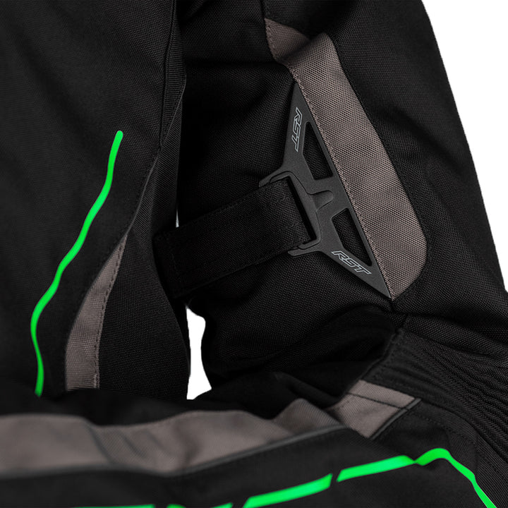 RST S1 CE Jacket Black/Grey/Neon Green - Close-Up of Upper Arm Adjustment Strap