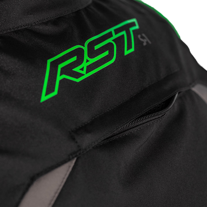 RST S1 CE Jacket Black/Grey/Neon Green - Close-Up of Open Rear Collar Vent