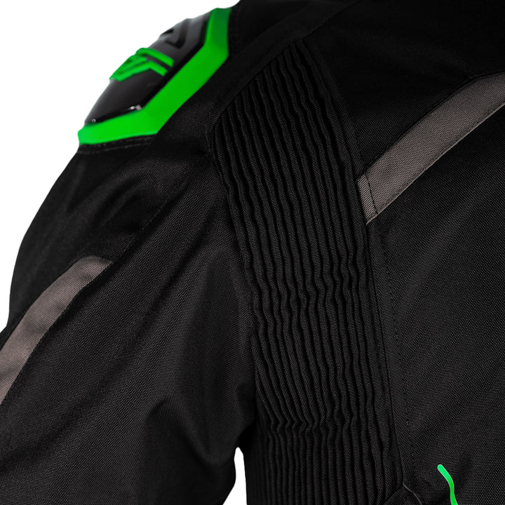 RST S1 CE Jacket Black/Grey/Neon Green - Close-Up of Rear Shoulder Accordion Panel