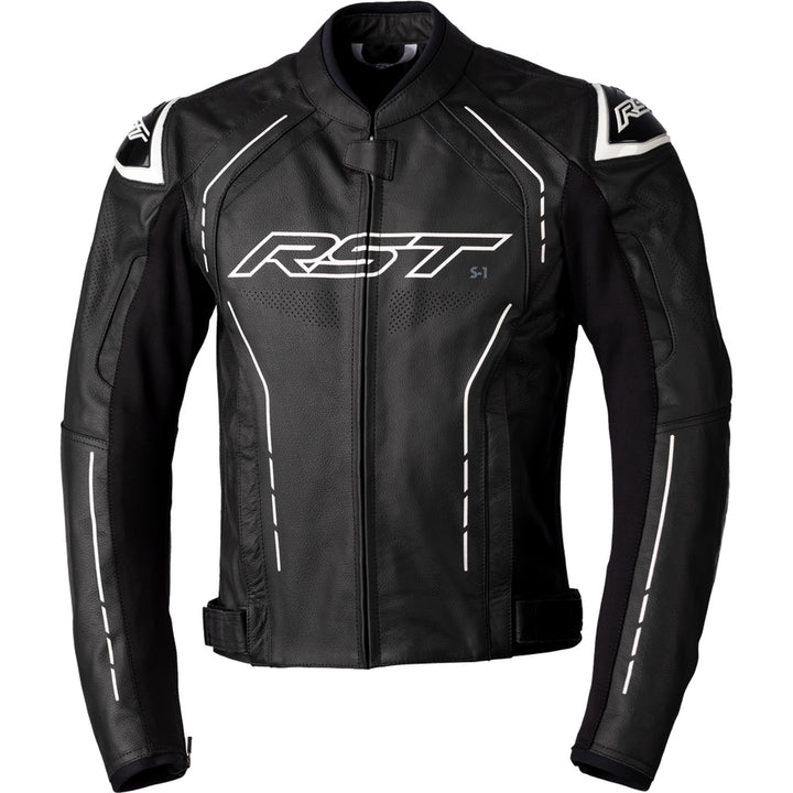 RST S1 CE Leather Jacket Black/Black/White - Front View