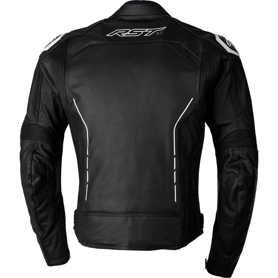 RST S1 CE Leather Jacket Black/Black/White - Rear View