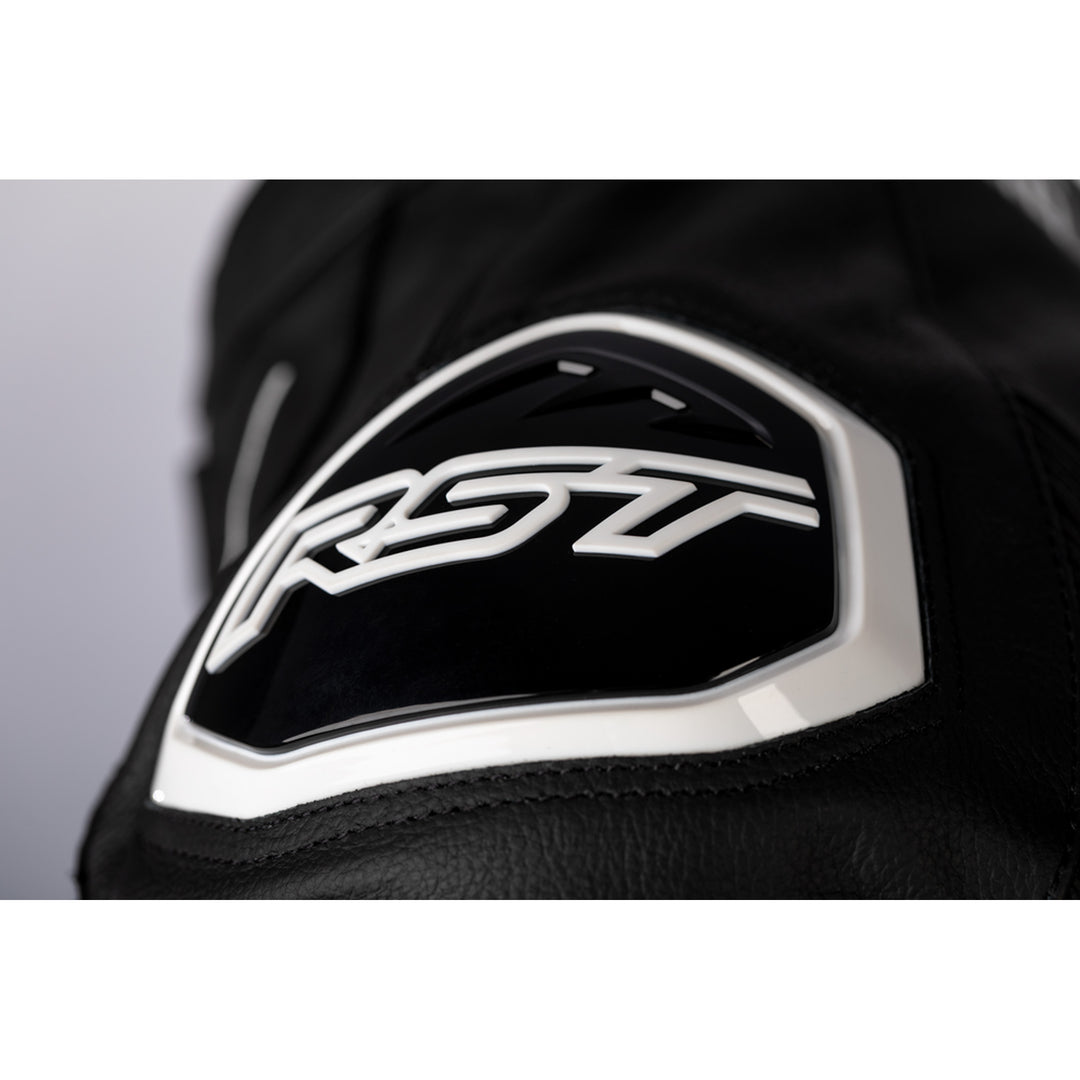 RST S1 CE Leather Jacket Black/Black/White - Close-Up of Shoulder Armor