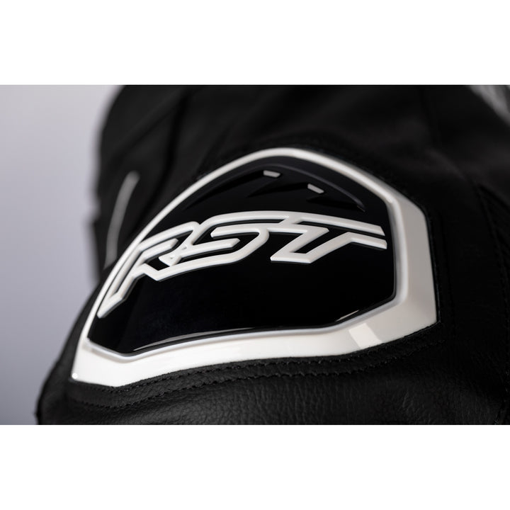RST S1 CE Leather Jacket Black/Black/White - Close-Up of Shoulder Armor