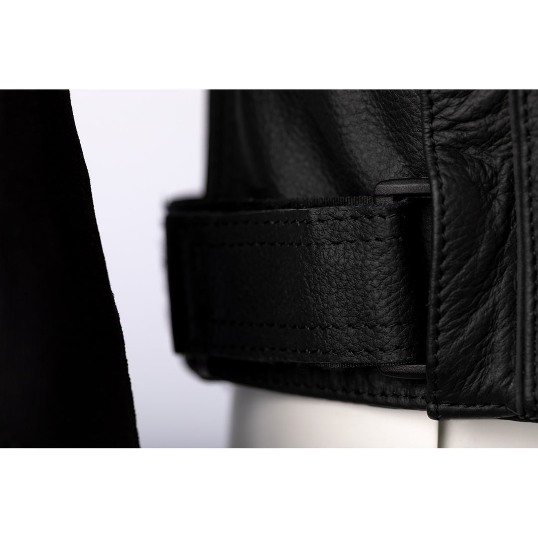RST S1 CE Leather Jacket Black/Black/White - Close-Up of Wrist Cuff