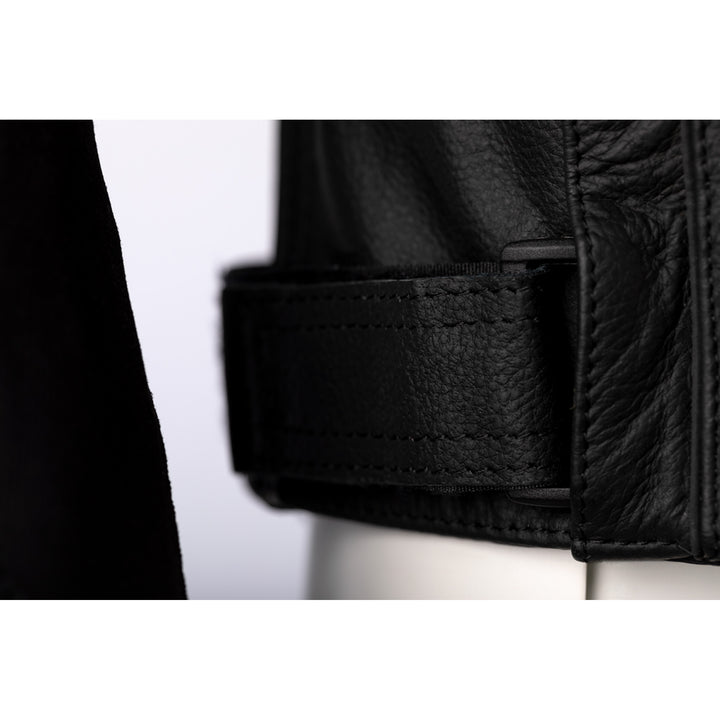 RST S1 CE Leather Jacket Black/Black/White - Close-Up of Wrist Cuff