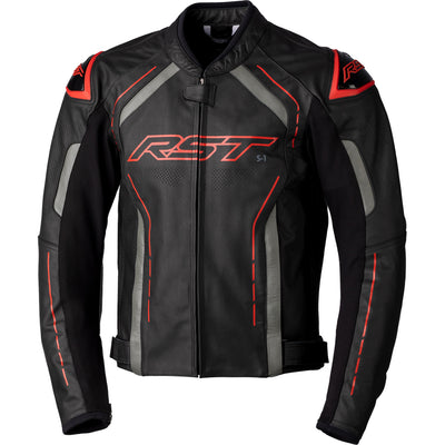 RST S1 CE Leather Jacket Black/Grey/Red - Front View