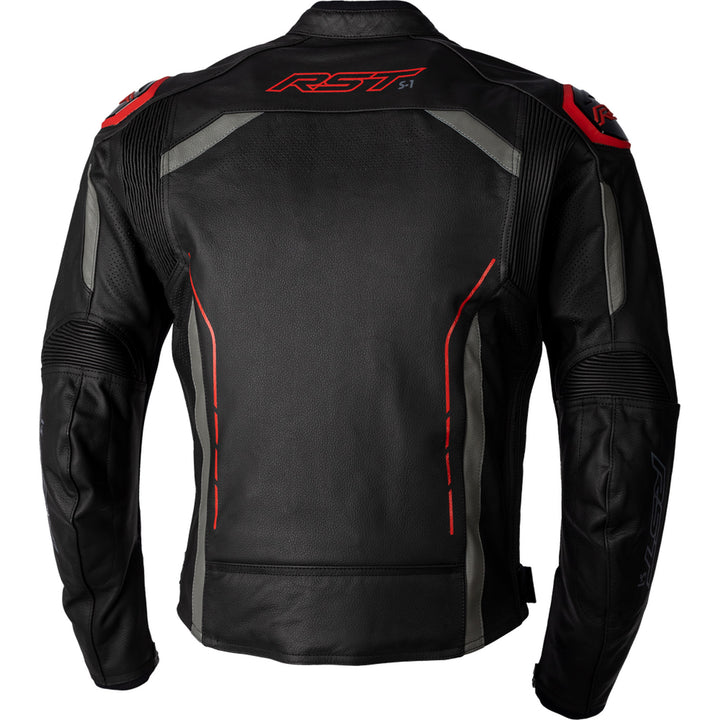 RST S1 CE Leather Jacket Black/Grey/Red - Rear View