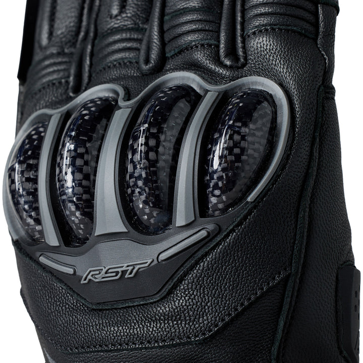RST S1 CE Waterproof Gloves Black/Black - Close-Up of Carbon Knuckle Protector