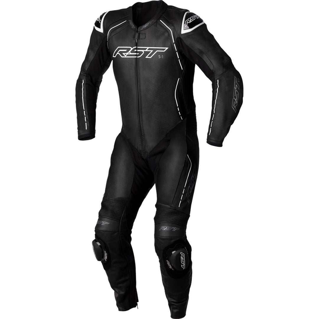 RST S1 CE Leather Suit Black/Black/White - Front View