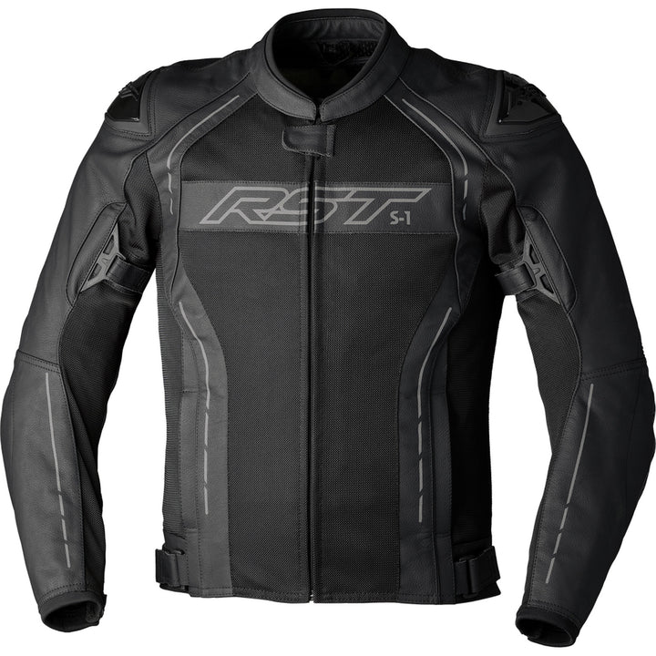 RST S1 Mesh CE Leather Jacket Black/Black - Front View