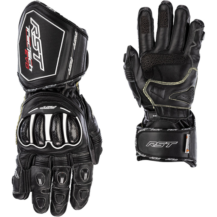 RST Tractech Evo 4 CE Gloves Black/Black/Black - Back of Hand and Palm Views of Pair, Side-by-Side