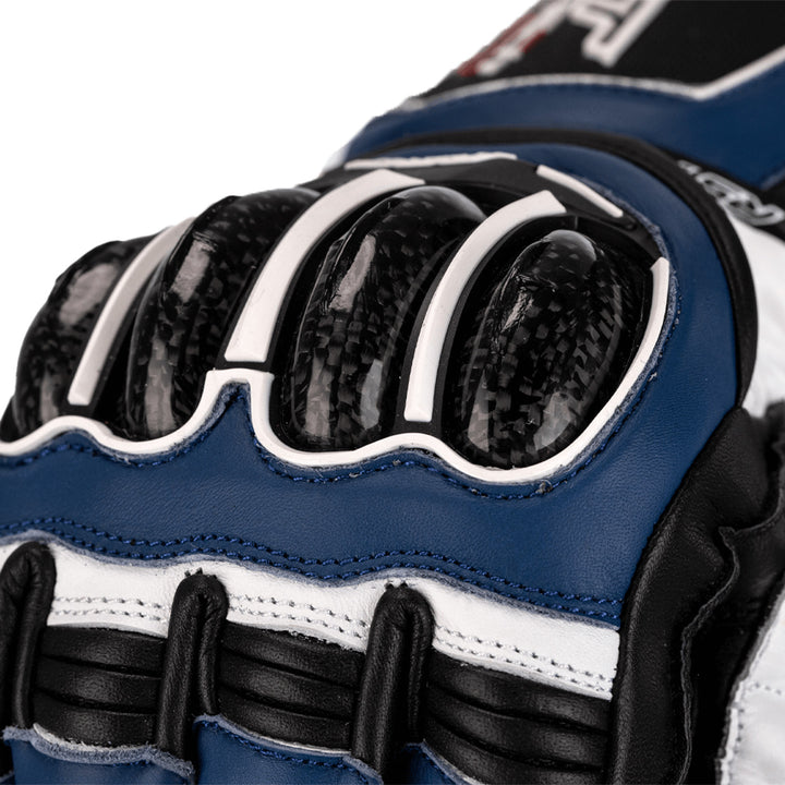 RST Tractech Evo 4 CE Gloves Blue/White/Black - Close-Up of Carbon Knuckle Protector