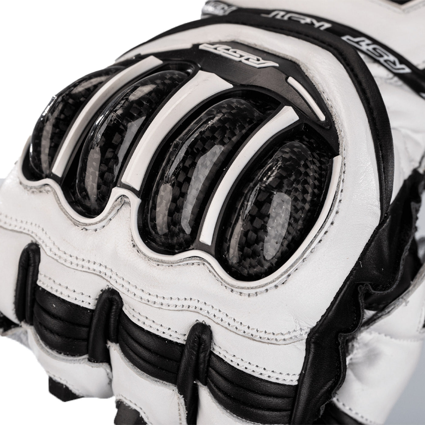 RST Tractech Evo 4 CE Gloves White/White/Black - Close-Up of Carbon Knuckle Protector