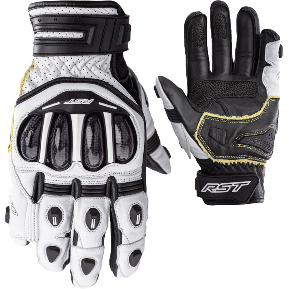 RST Tractech Evo 4 Short CE Gloves White/White/Black - Back of Hand and Palm Views of Pair, Side-by-Side