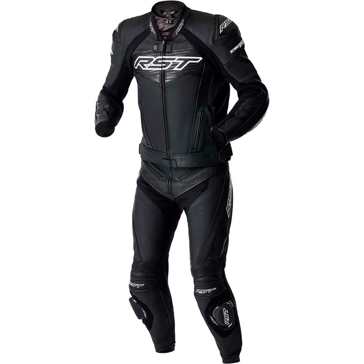 RST TracTech Evo 5 D3O Leather Jacket Black/White - Front View
