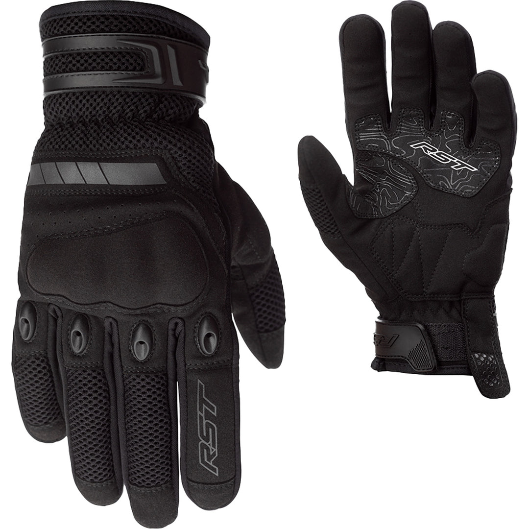 RST Ventilator-X CE Gloves Black/Black - Back of Hand and Palm Views, Side-by-Side