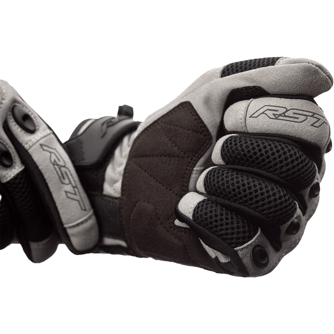 RST Ventilator-X CE Gloves Silver/Black - Close-Up of Model Adjusting Wrist Strap
