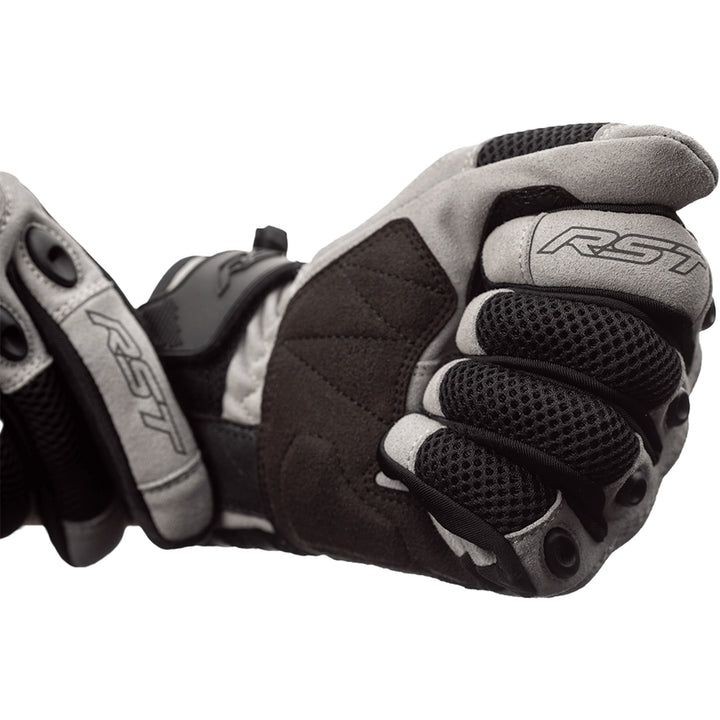RST Ventilator-X CE Gloves Silver/Black - Close-Up of Model Adjusting Wrist Strap