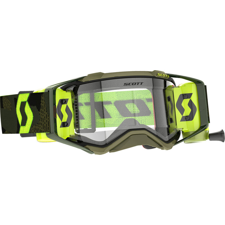 SCOTT Prospect Super Works Film System Goggle Khaki Green/Neon Yellow - Front Side View