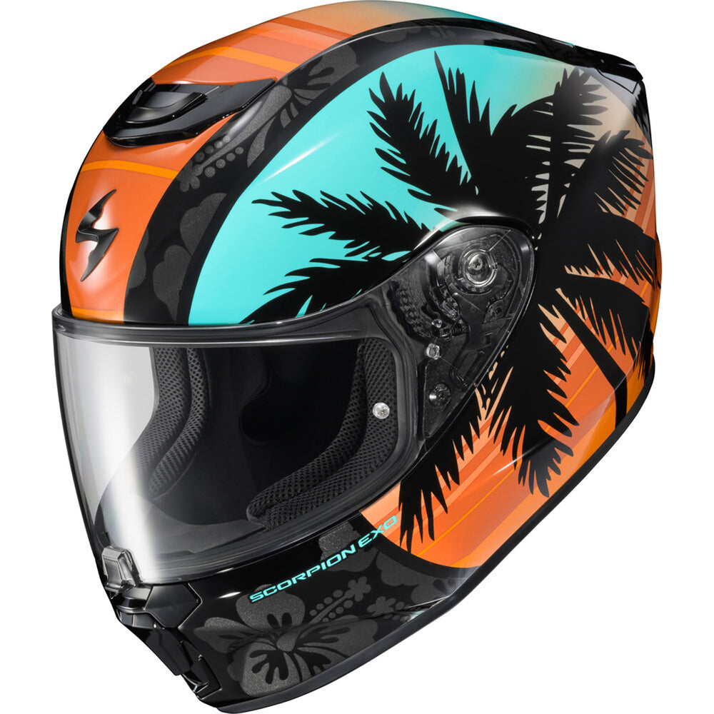 SCORPION EXO EXO-R330 Tubbs Helmet Light Blue/Orange - Front Left Side View