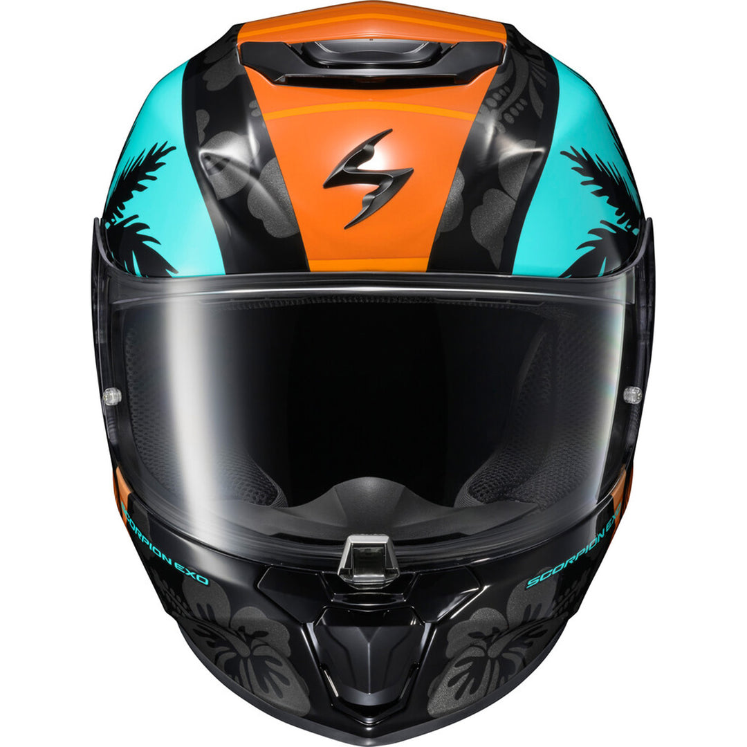 SCORPION EXO EXO-R330 Tubbs Helmet Light Blue/Orange - Front View