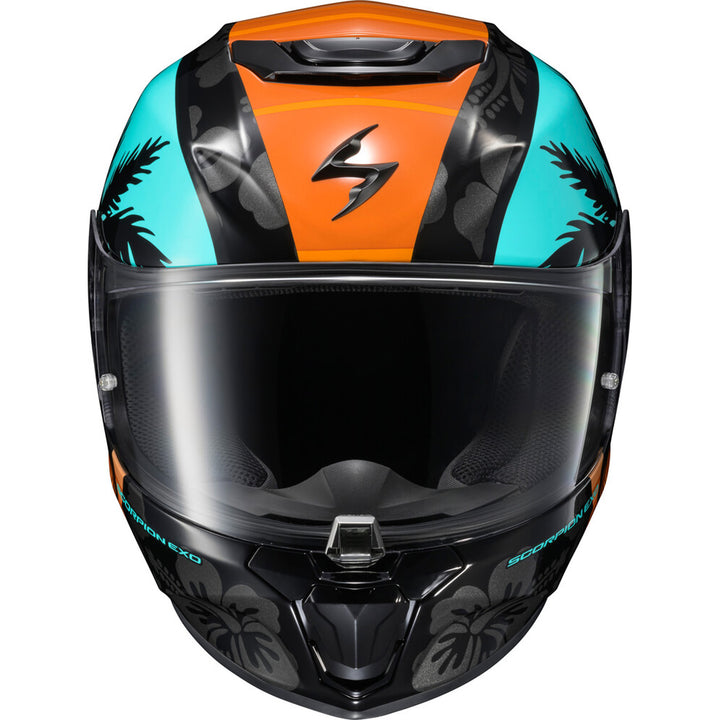 SCORPION EXO EXO-R330 Tubbs Helmet Light Blue/Orange - Front View