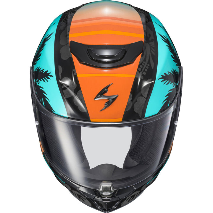 SCORPION EXO EXO-R330 Tubbs Helmet Light Blue/Orange - Front Top View