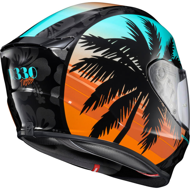 SCORPION EXO EXO-R330 Tubbs Helmet Light Blue/Orange - Rear Right Side View