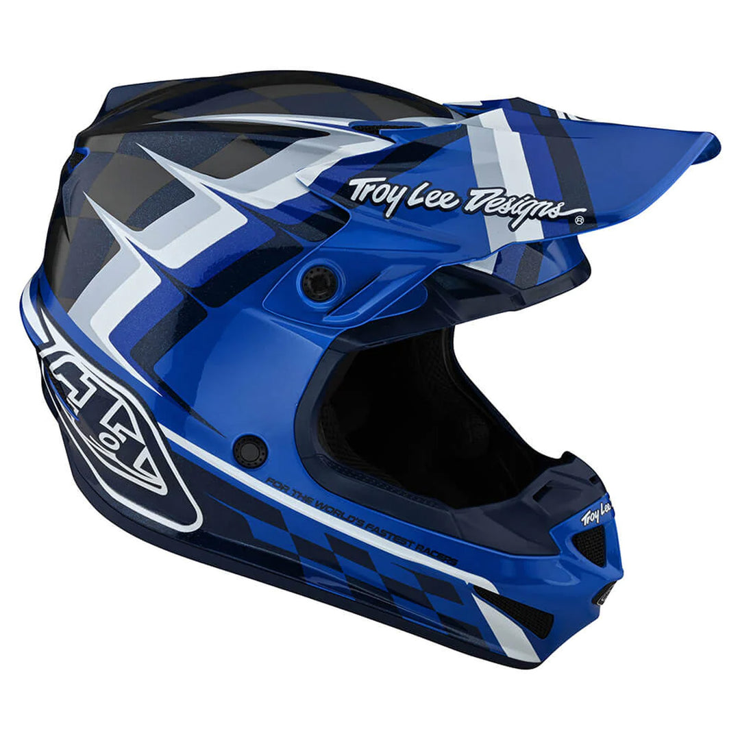 Troy Lee Designs Youth SE4 Polyacrylite Helmet w/MIPS - Warped Blue - Front Right Side View