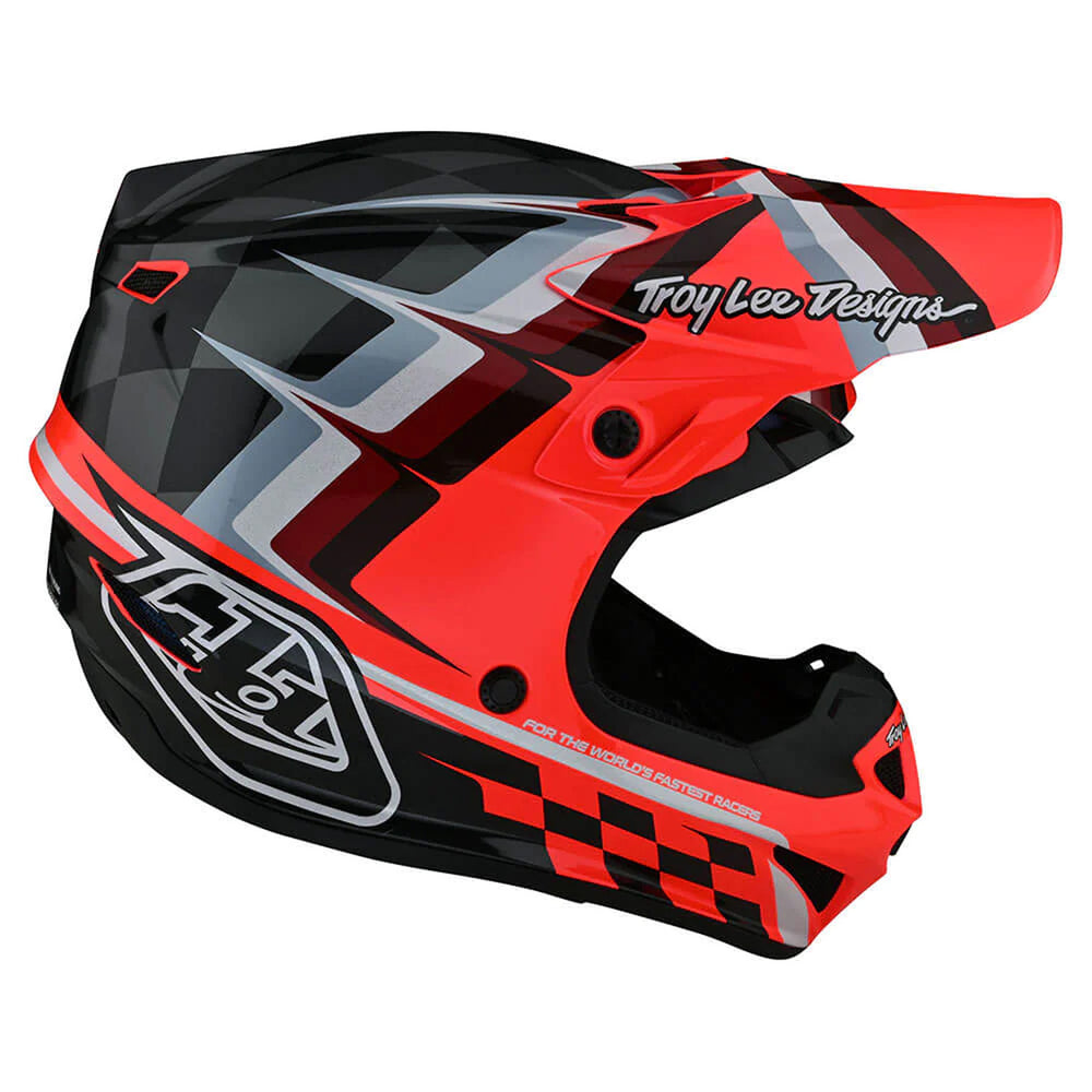 Troy Lee Designs Youth SE4 Polyacrylite Helmet w/MIPS - Warped Glo Red - Right Side View