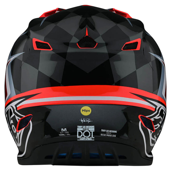 Troy Lee Designs Youth SE4 Polyacrylite Helmet w/MIPS - Warped Glo Red - Rear View