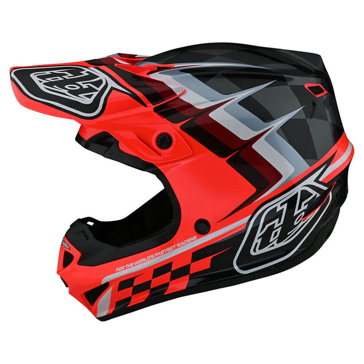 Troy Lee Designs Youth SE4 Polyacrylite Helmet w/MIPS - Warped Glo Red - Left Side View