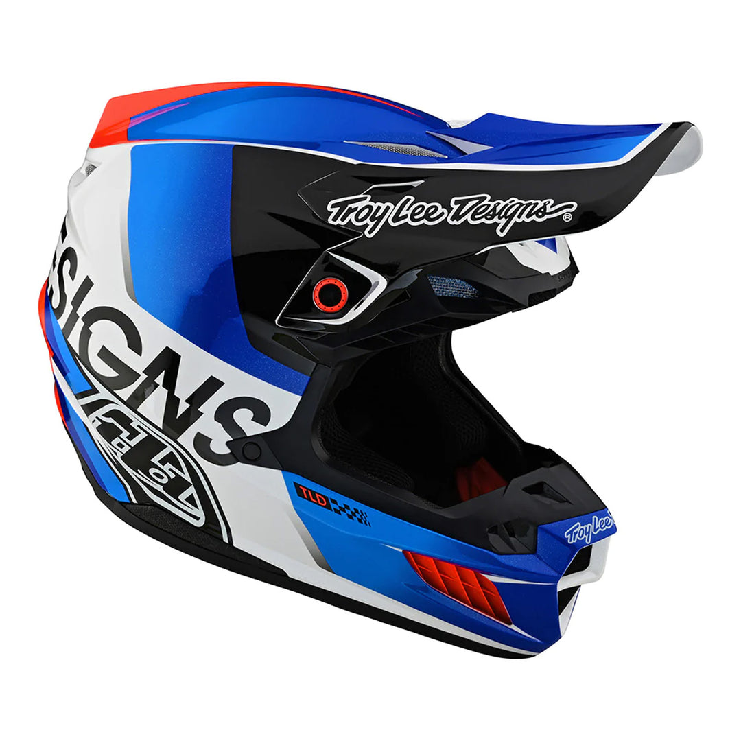 Troy Lee Designs SE5 Composite Helmet w/MIPS - Qualifier White/Blue - Front Right Side View