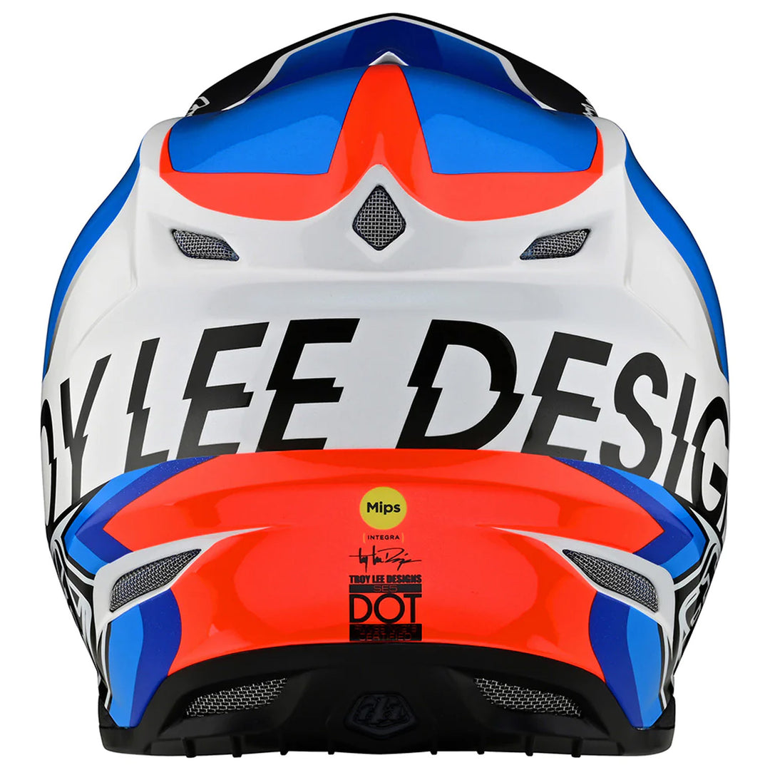 Troy Lee Designs SE5 Composite Helmet w/MIPS - Qualifier White/Blue - Rear View