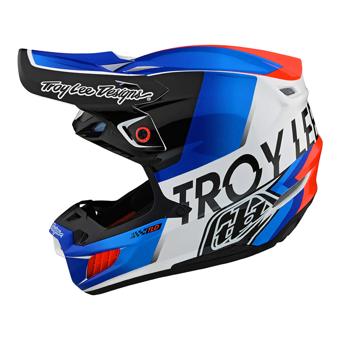 Troy Lee Designs SE5 Composite Helmet w/MIPS - Qualifier White/Blue - Left Side View
