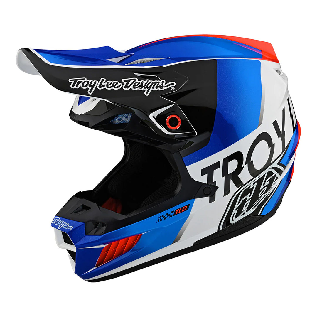 Troy Lee Designs SE5 Composite Helmet w/MIPS - Qualifier White/Blue - Front Left Side View