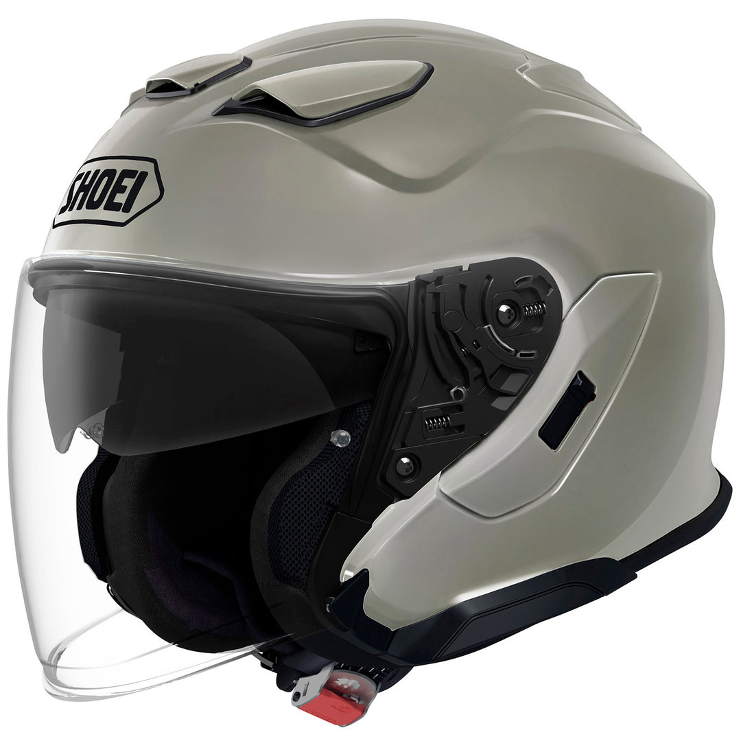 Shoei J-Cruise 3 Solid Helmet Chalk Grey - Front Side View