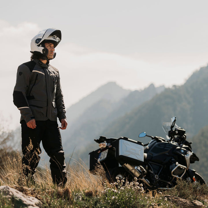 Shoei Neotec 3 Solid Helmet White - Lifestyle shot of rider wearing helmet